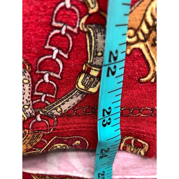 Talbots Equestrian Print Red Drape Neck Long Sleeve Jersey Size L - Picture 6 of 6